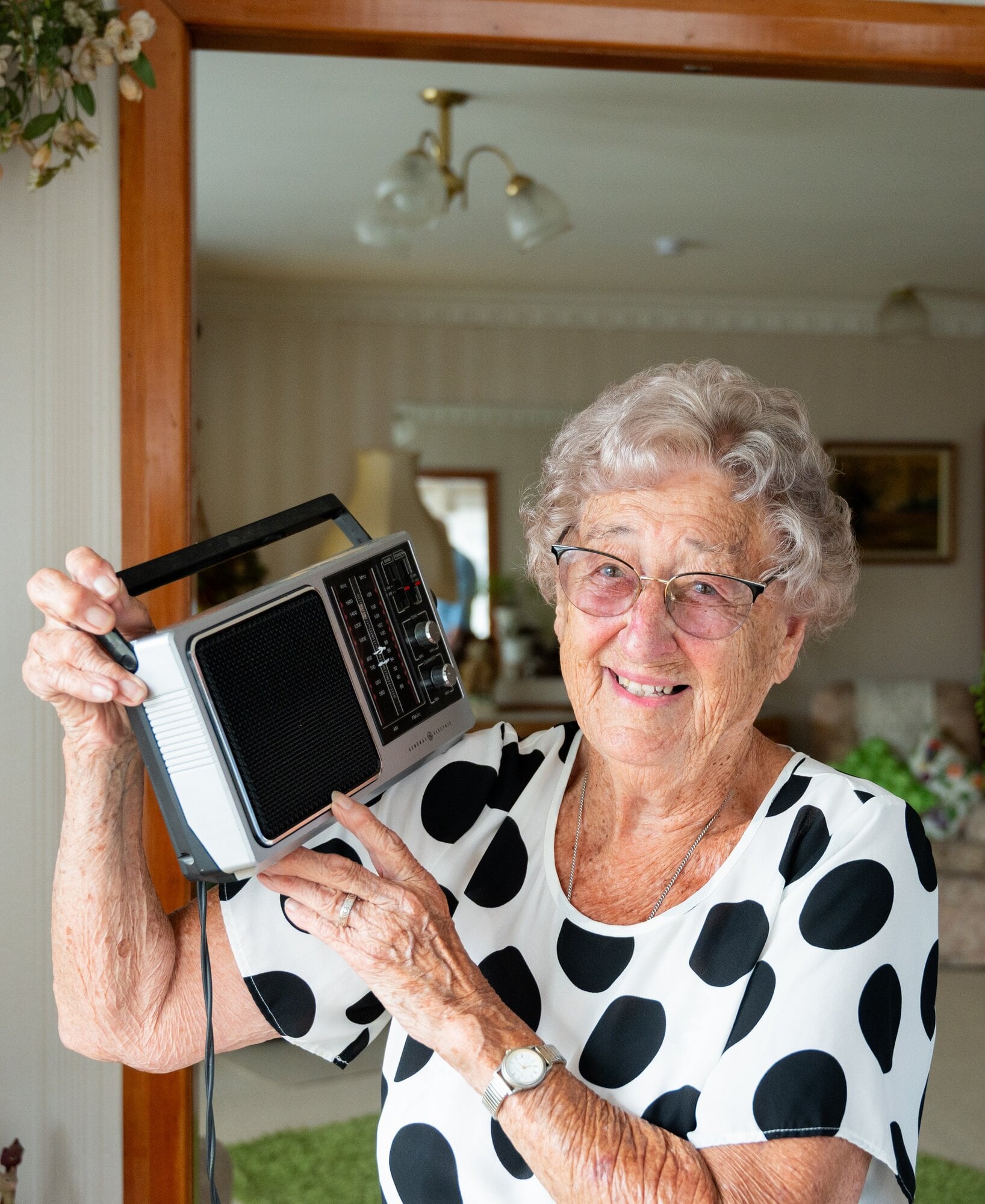  A diehard fan – Val Corston has stayed tuned into Village Radio nine hours a day, every day, for 41 years. Photo / Brydie Thompson