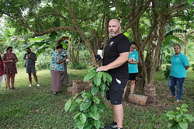  Luke Fryett during a Crop to Cup Coffee Tour, walking the visitors through the harvesting and production of coffee beans.  Photo / Supplied.