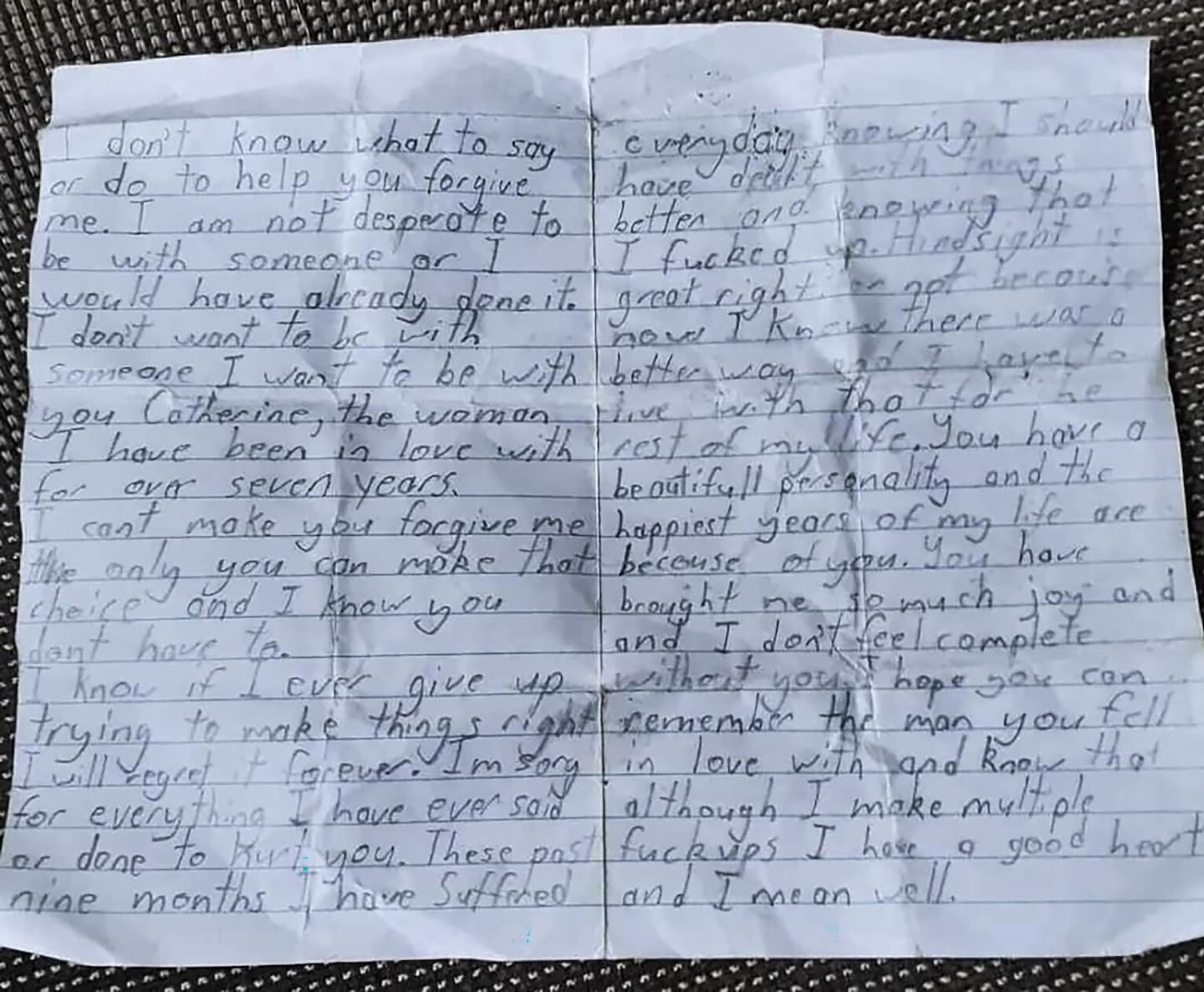 A letter from Tom Phillips to Cat the mother of Jayda, Ember and Maverick Phillips.