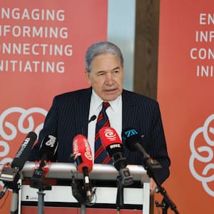 Winston Peters addresses business leaders after furore over Bob Carr, China, AUKUS comments
