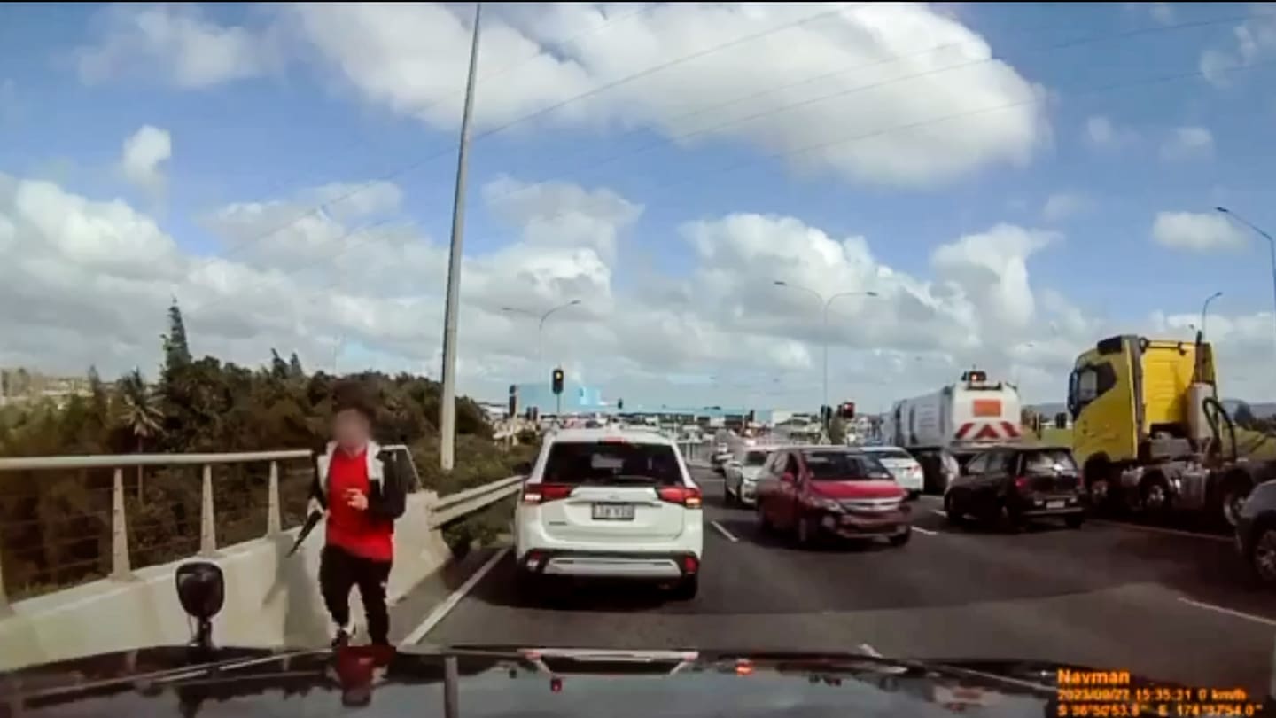 An armed man was chased and shot by police at the Lincoln Road flyover at Henderson across State Highway 16.
