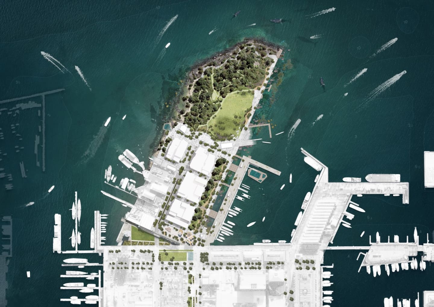 A bird's-eye view of the plans for the end of Wynyard Quarter.