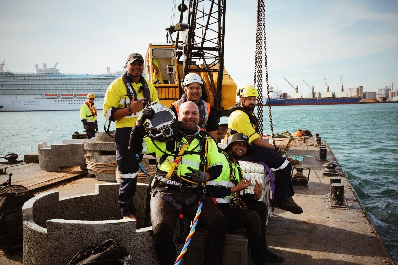 The team at Deep Dive Division get ready to send the artificial reef to the ocean floor.