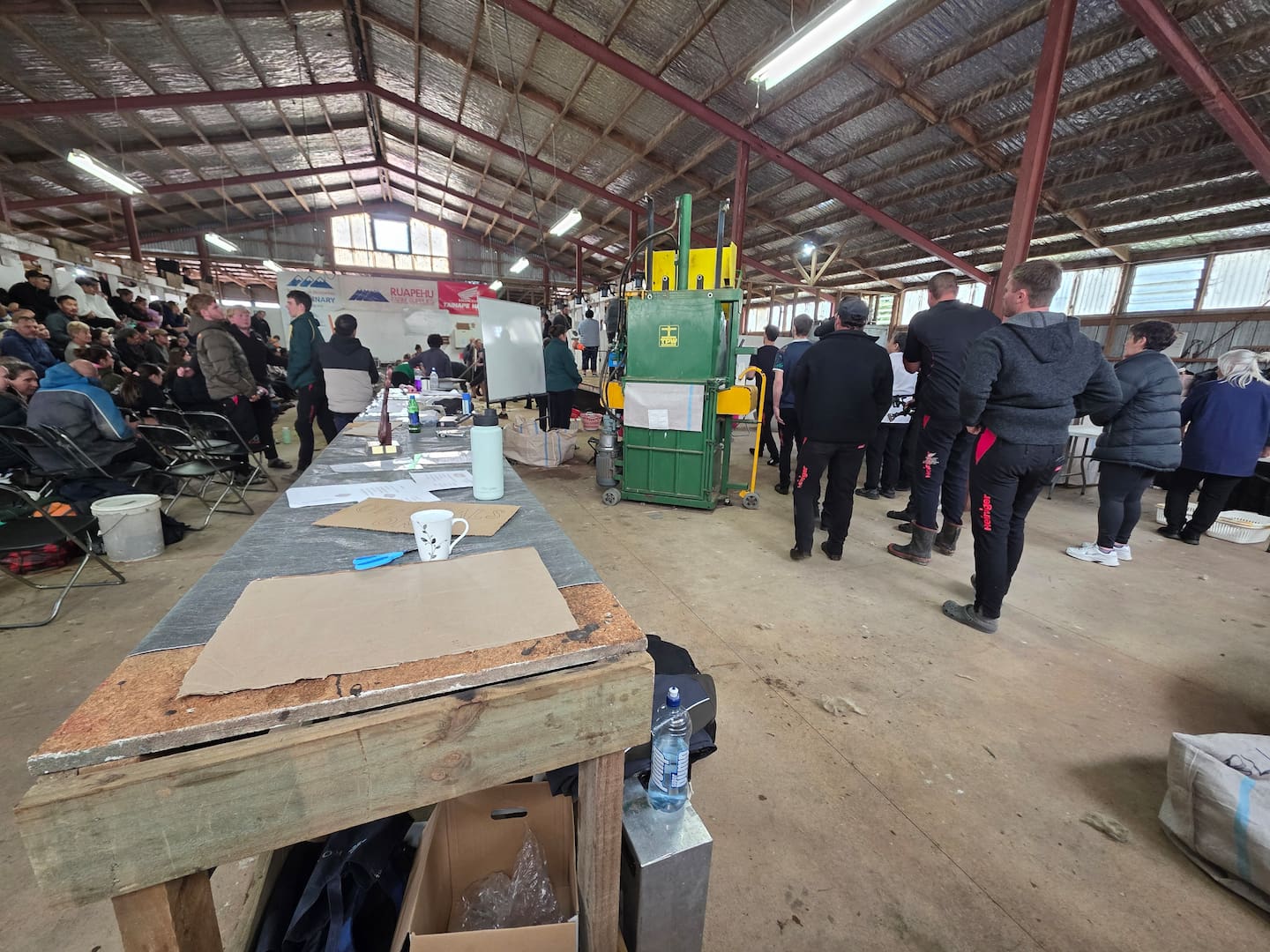 Competitors and spectators crowd into the Erewhon Station for the Taihape Shears, after the event was transferred from a park venue in Taihape. More than 1500 sheep were shorn, and there were 219 entries in the championships.
