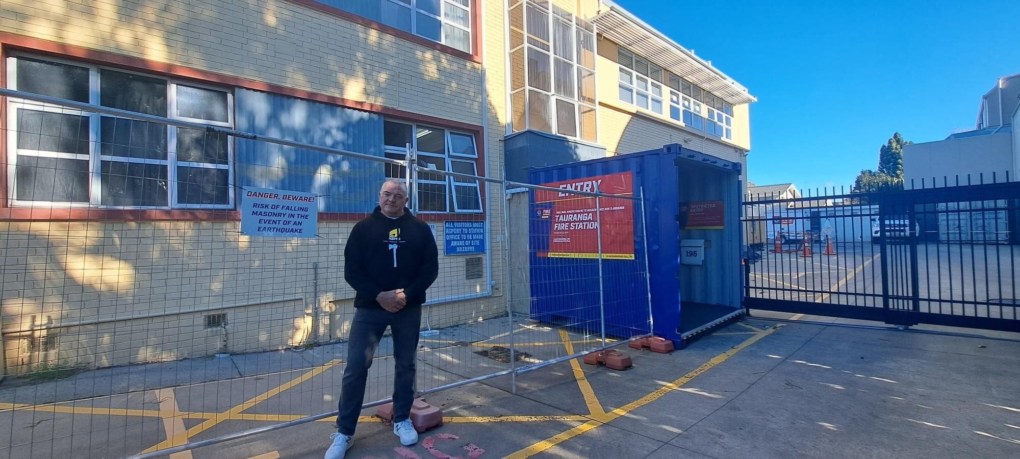 Mike Swanson, Tauranga secretary of the NZ Professional Firefighters Union, near the most at-risk part of the Tauranga Fire Station. Photo / Sandra Conchie