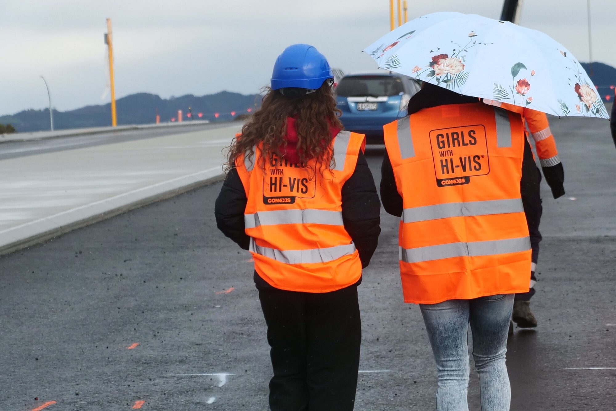 Girls in High Vis participants visit the Pāpāmoa eastbound ramp, scheduled to be completed in the next few months. Photo / Tom Eley