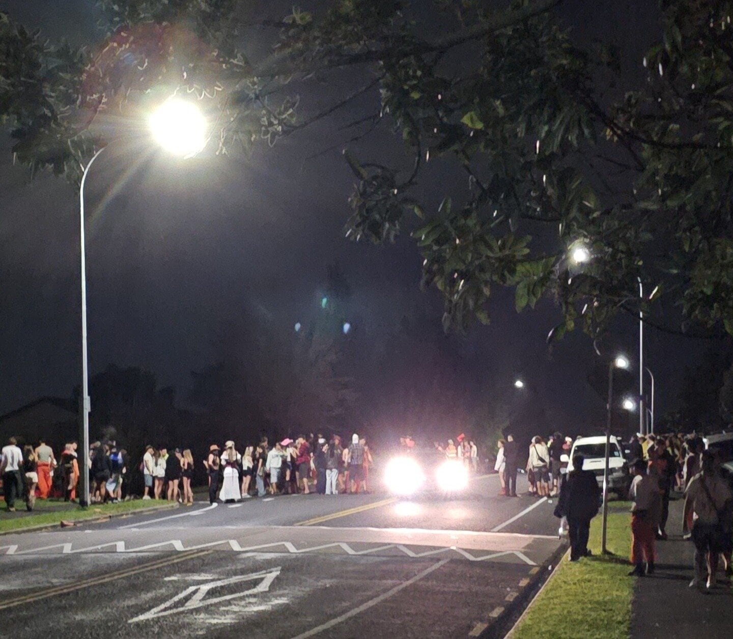  There were 200-300 people reported to be gathering across the road and into properties on Victory St, Welcome Bay on Saturday night. Photo / Supplied