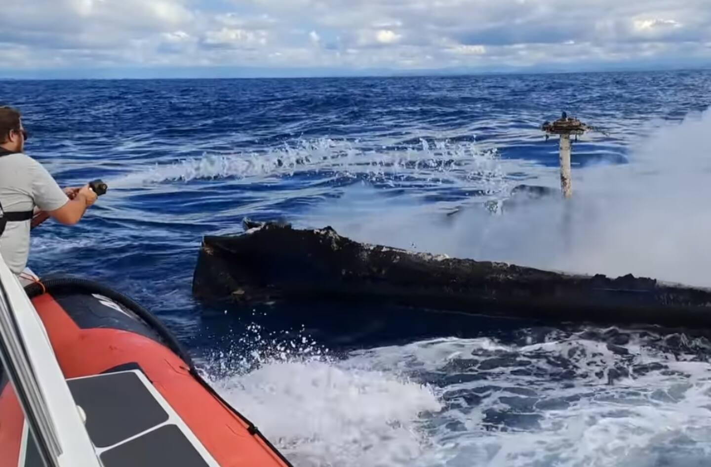 Coastguard Hawke's Bay sank the boat as it continued to smoulder and was too wrecked to tow back to shore. Photo / Coastguard Hawke's Bay
