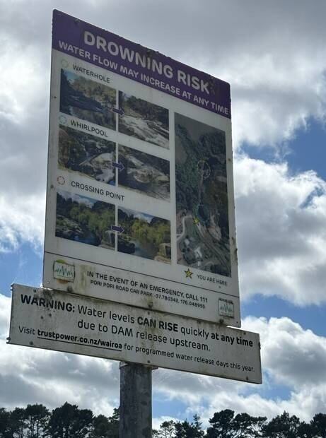  One of the water safety signs around the Poripori swimming hole. Photo / Western Bay of Plenty Council