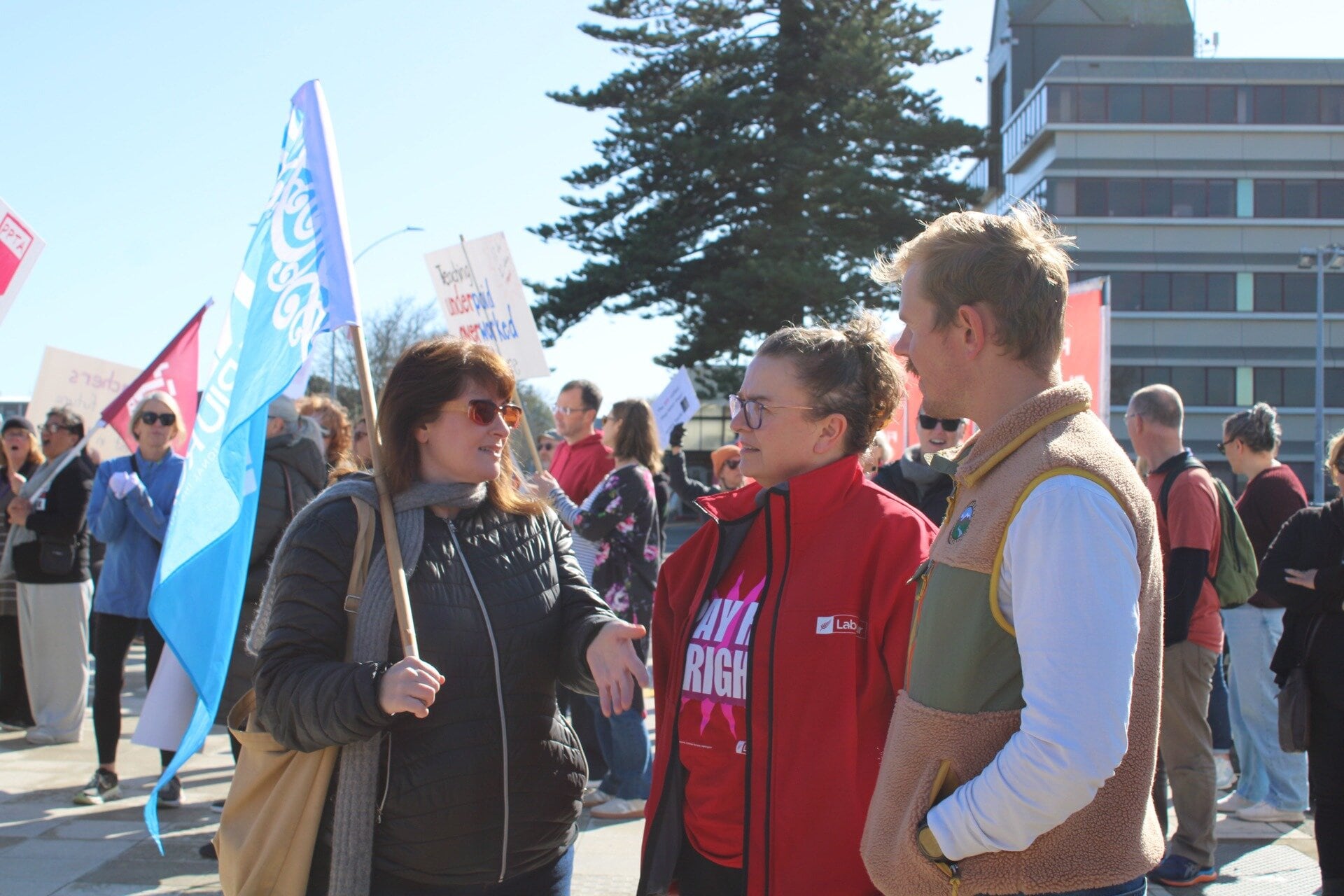 Labour MP Jan Tinetti at the Western Bay of Plenty PPTA strike in Tauranga. Photo / Ayla Yeoman