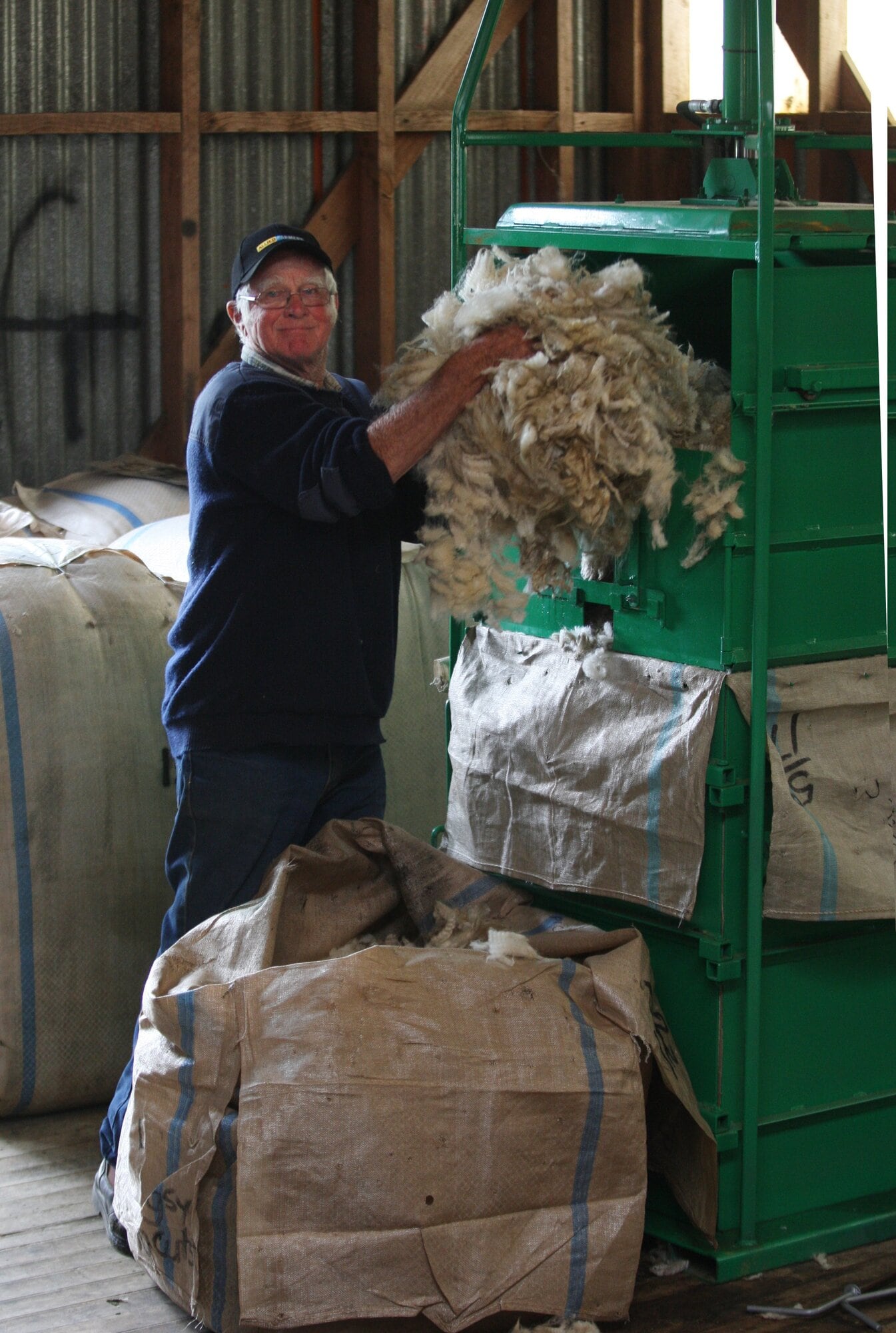 An inventor, David Blackley developed the &lsquo;Rocket Wool Press&rsquo;, which allowed more wool to be packed into a fadge, saving labour and improving efficiency over traditional methods. Powered by hydraulic hoses from a tractor, it was faster and more effective; he later sold the patent to an engineering company. Photo / Supplied