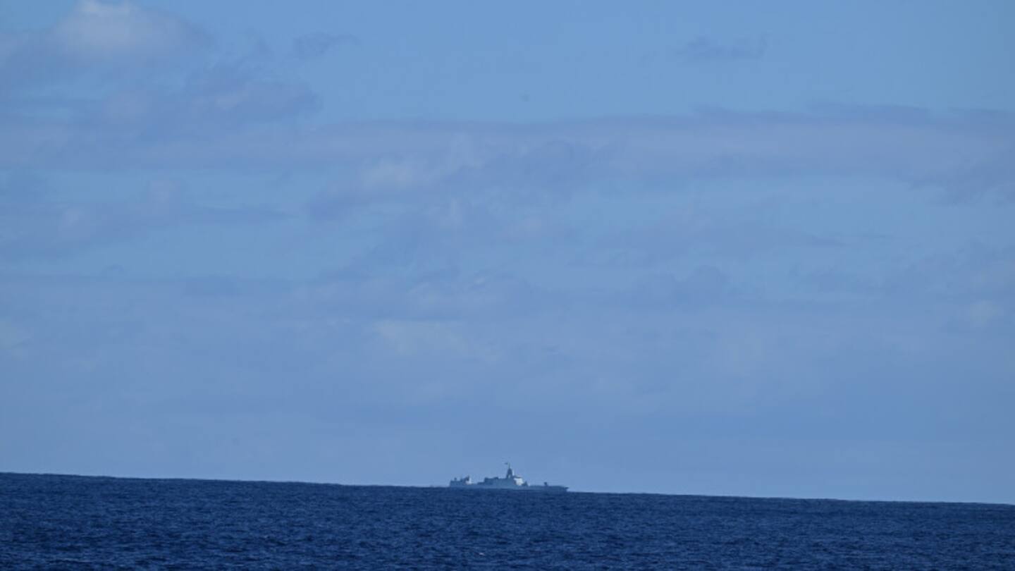 The Chinese task group as seen from HMNZS Te Kaha and Seasprite helicopter. Photo / NZDF