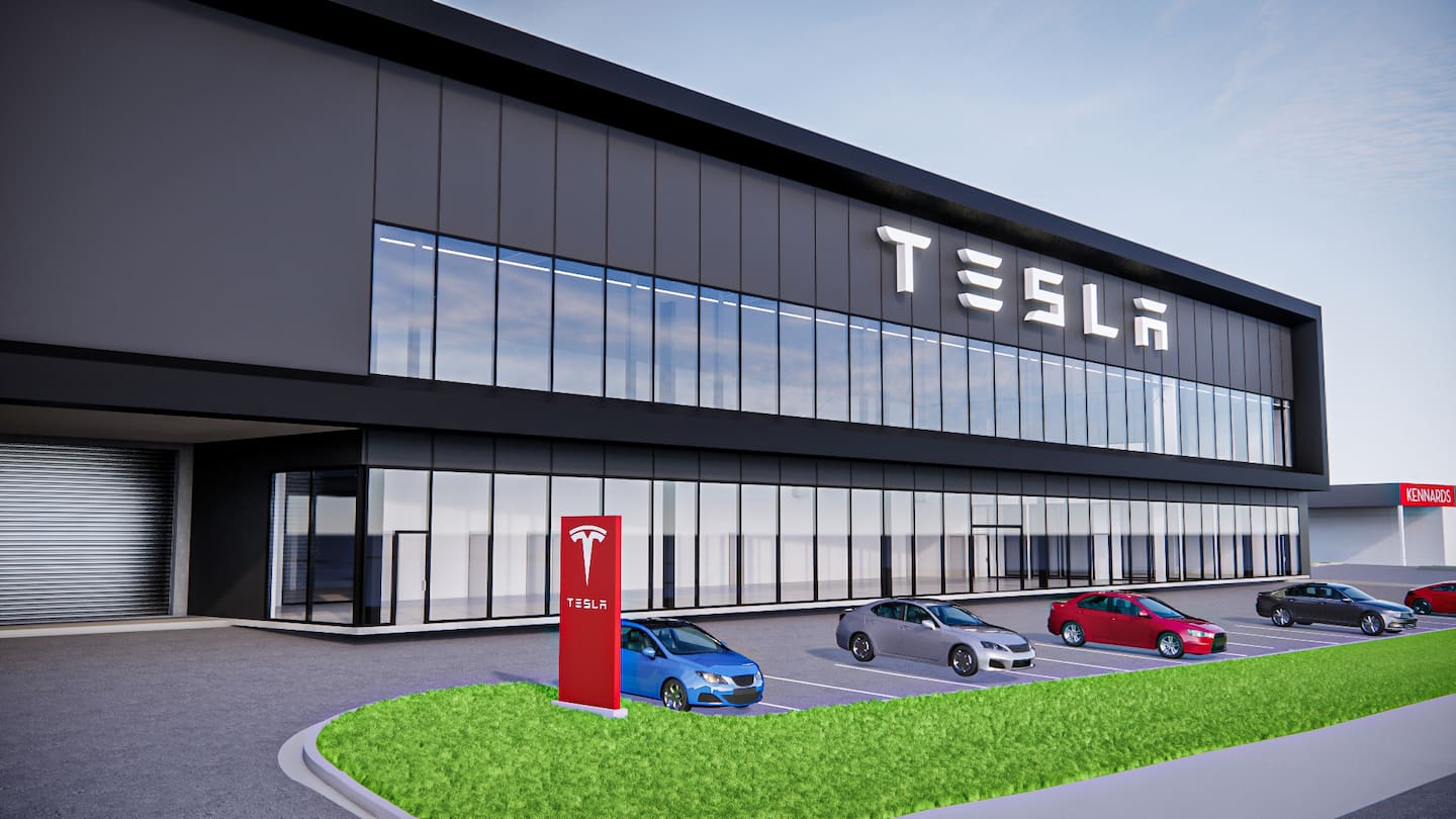 Plans for the new Tesla Westgate, as shown on NZRPG's site. The store will be near the existing Mitre 10 Mega. Photo / NZRPG