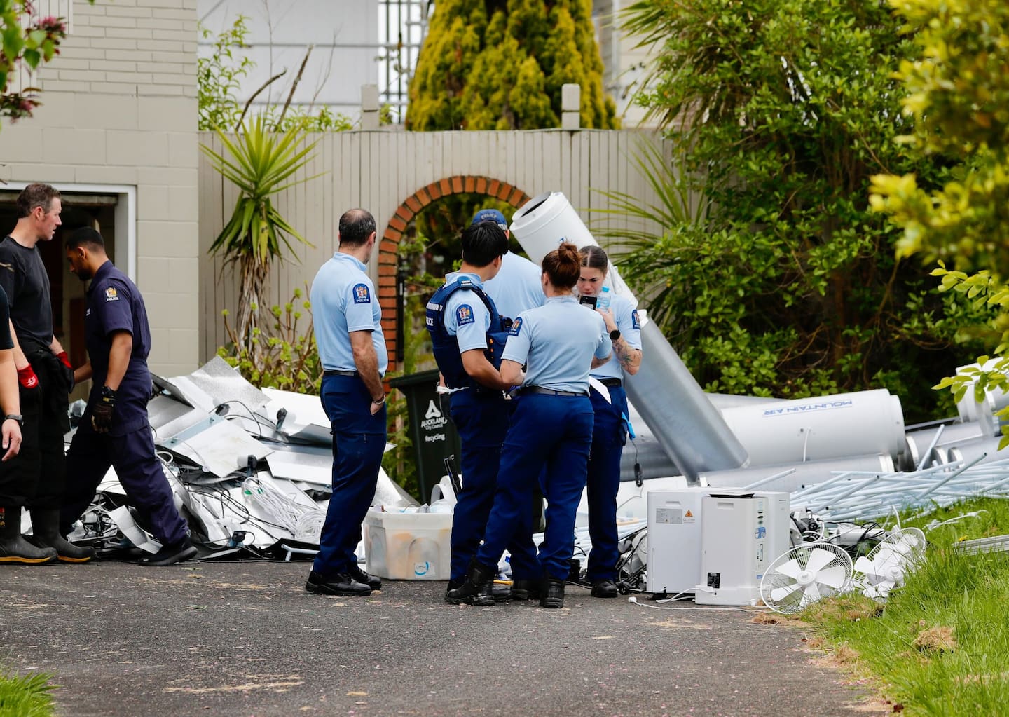 The busts took place on Tākitimu and Hawaiki streets in Ōrākei at about 11.20am Tuesday. Photo / Dean Purcell