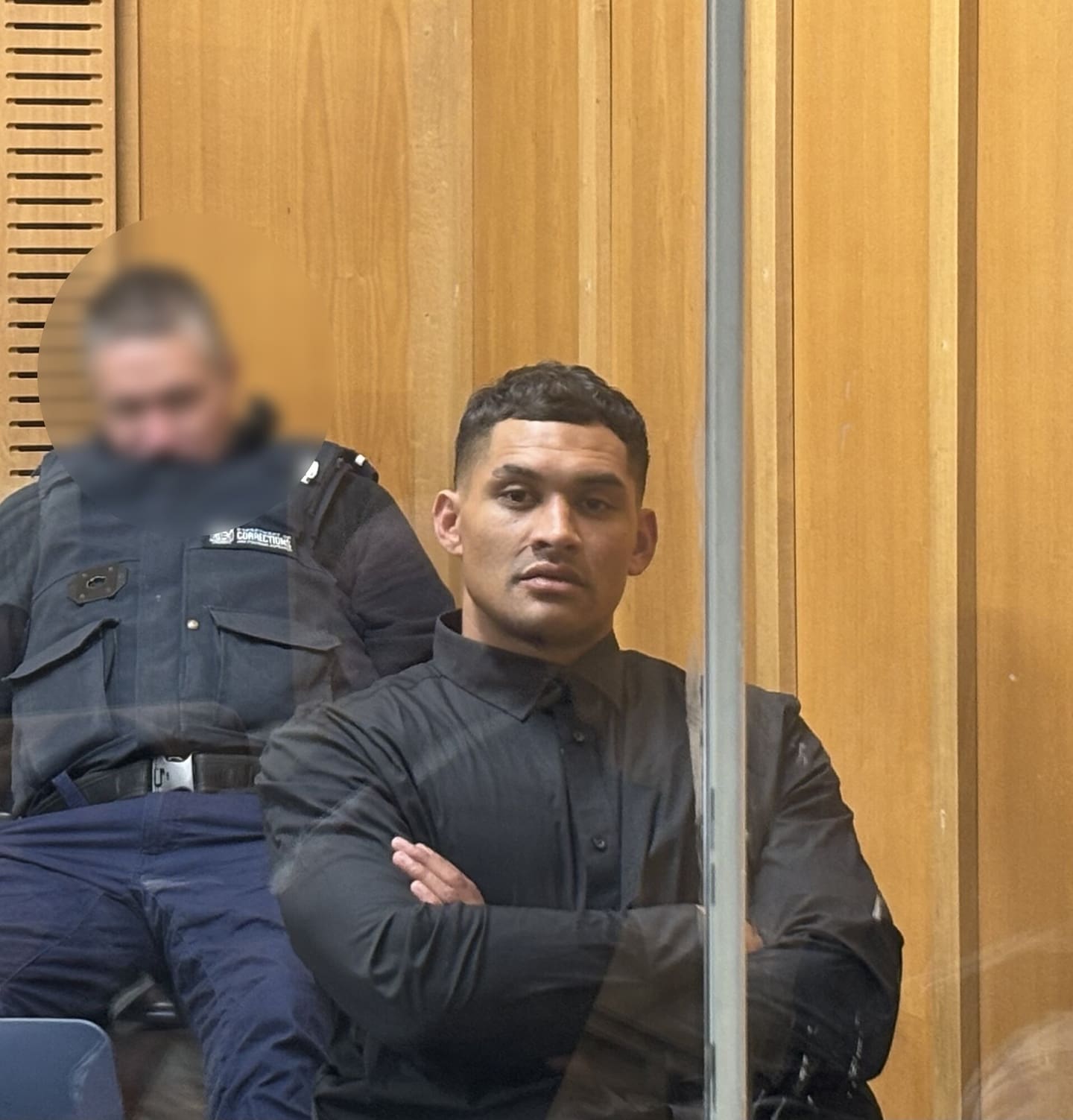 Patched Tribesmen Aotearoa member Te Patukino Biddle in the High Court at Hamilton. Photo / Belinda Feek