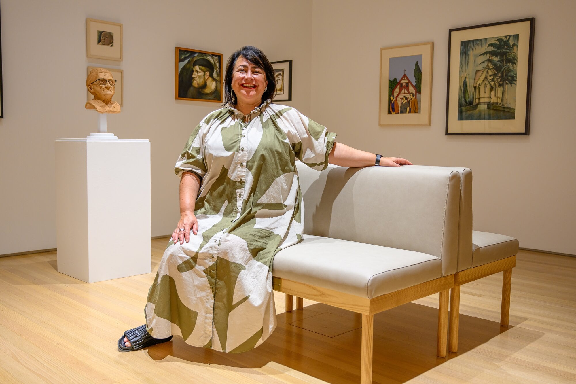 Toi Tauranga Art Gallery director Sonya Korohina in the Glausiuss Gallery, where the ‘Old Friends’ exhibition is on show. Photo / David Hall.