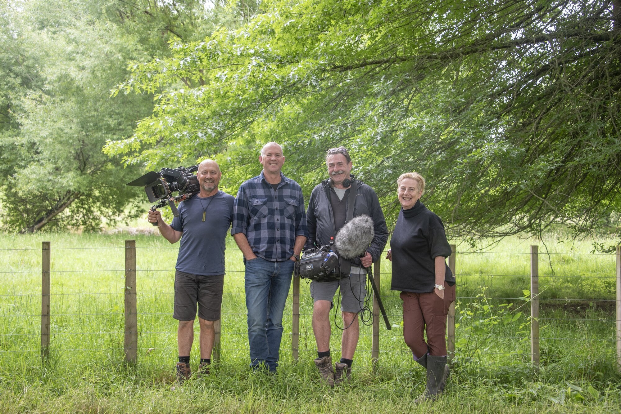  DOP Steve Fisher, left, producer Dan Henry, sound recordist Don Paulin, director Roz Mason. Photo: / Catherine Fry