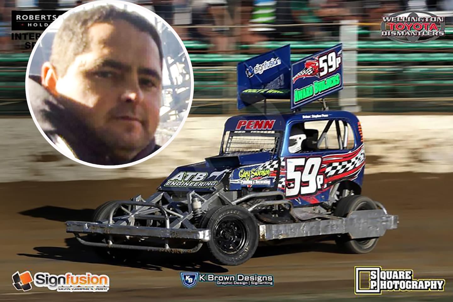 The speedway community rallied around the Penn family after Stephen Penn (inset) died in a racing crash.