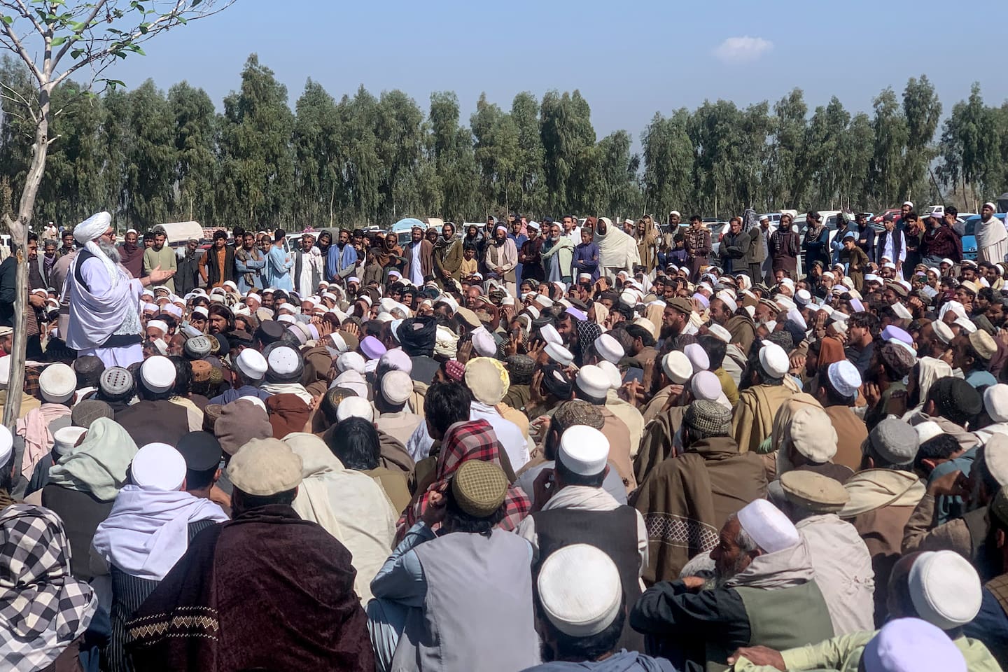 Relatives and mourners attend the funeral ceremony of victims, who were killed during Pakistani airstrikes in the Ghani Khel district of Nangarhar province. Photo / AFP