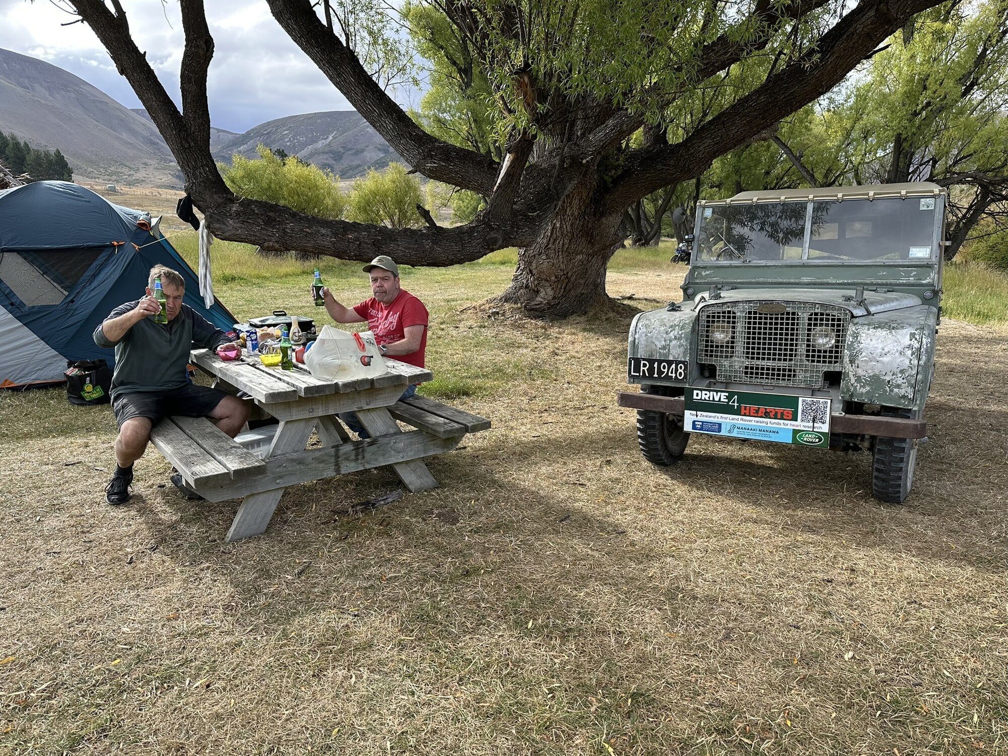  Camping after a hot, dusty drive with Julian, left, and good friend Andrew Richards, right, who flew in from Bristol, UK to join the adventure. Photo / Craig Irwin