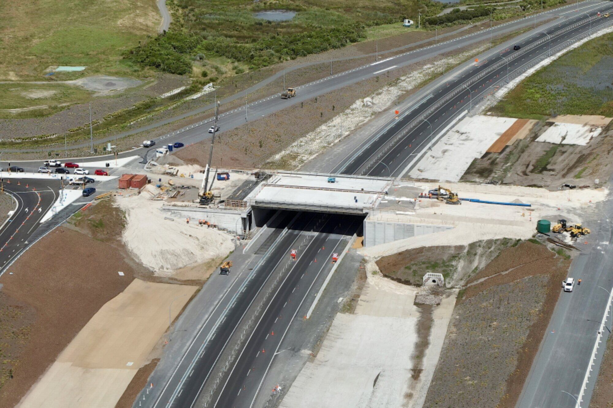 A view of construction of the bridge on the Pāpāmoa East interchange pictured in December 2025.