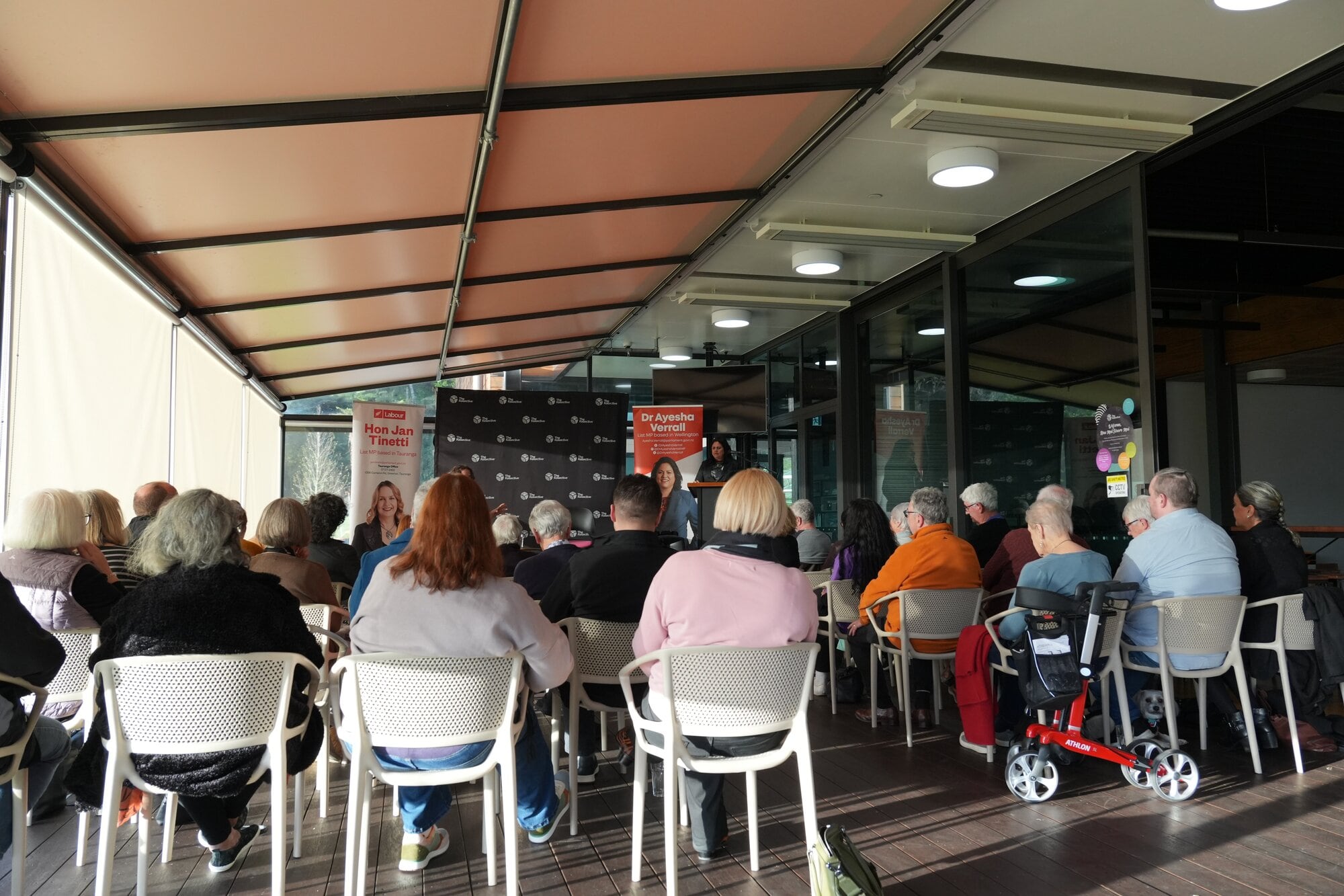 Members of the public listened to what Labour MPs Dr Ayesha Verrall and Jan Tinetti had to say about the New Zealand health system. Photo / Bijou Johnson