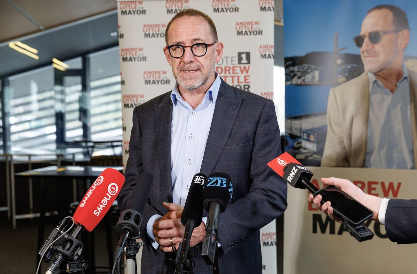 Andrew Little during his press conference at the Wharewaka Function Centre after the results came in naming him mayor-elect. Photo / Mark Mitchell.