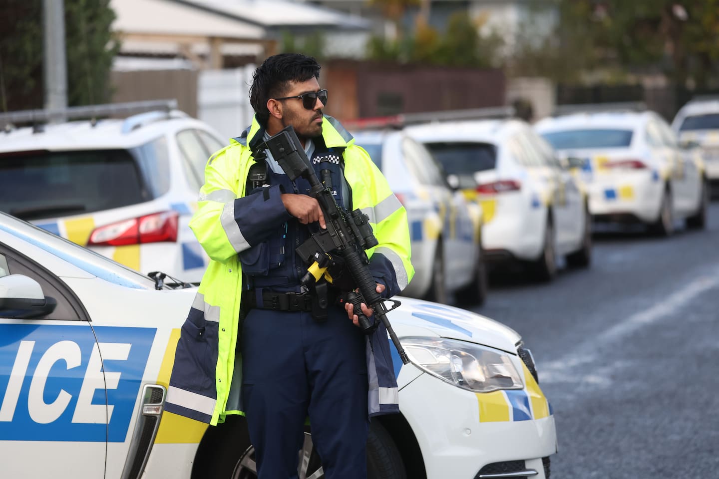 Police standing guard in Marvon Downs Ave where a "critical incident" took place this morning. Photo / Jason Oxenham