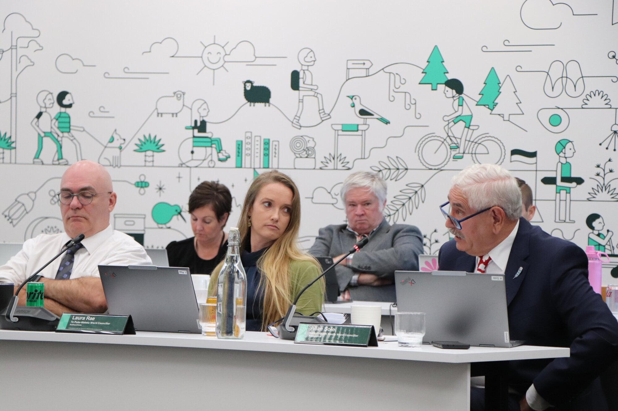 Western Bay of Plenty District councillors (front, from left) Rodney Joyce, Laura Rae and Allan Sole. Photo / Ayla Yeoman