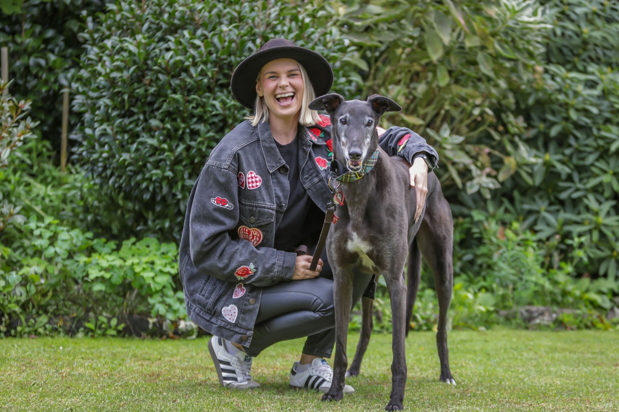  Greyhounds as Pets volunteer Lauren Kramer and her greyhound Marcel. Photo / Kelly O'Hara