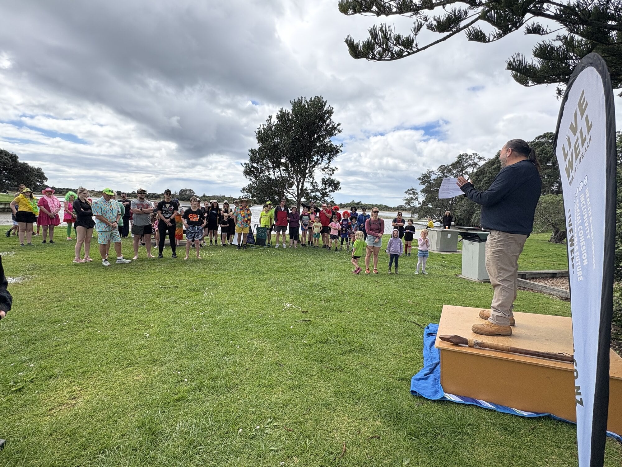  Reon Tuanau opened the Whānau Dash & Splash event on October 5 with some words about how important it is for the community to care for one another and uplift each other. Photo / Supplied