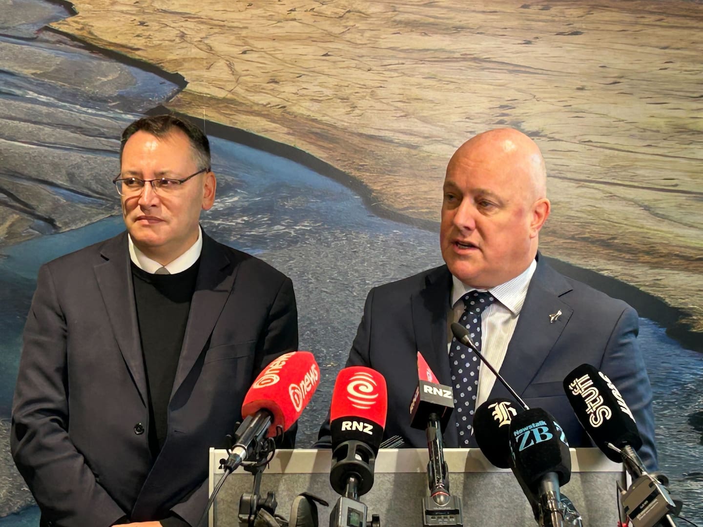 Dr Shane Reti and Prime Minister Christopher Luxon are speaking in Auckland today on a major science announcement. Photo / Annaleise Shortland