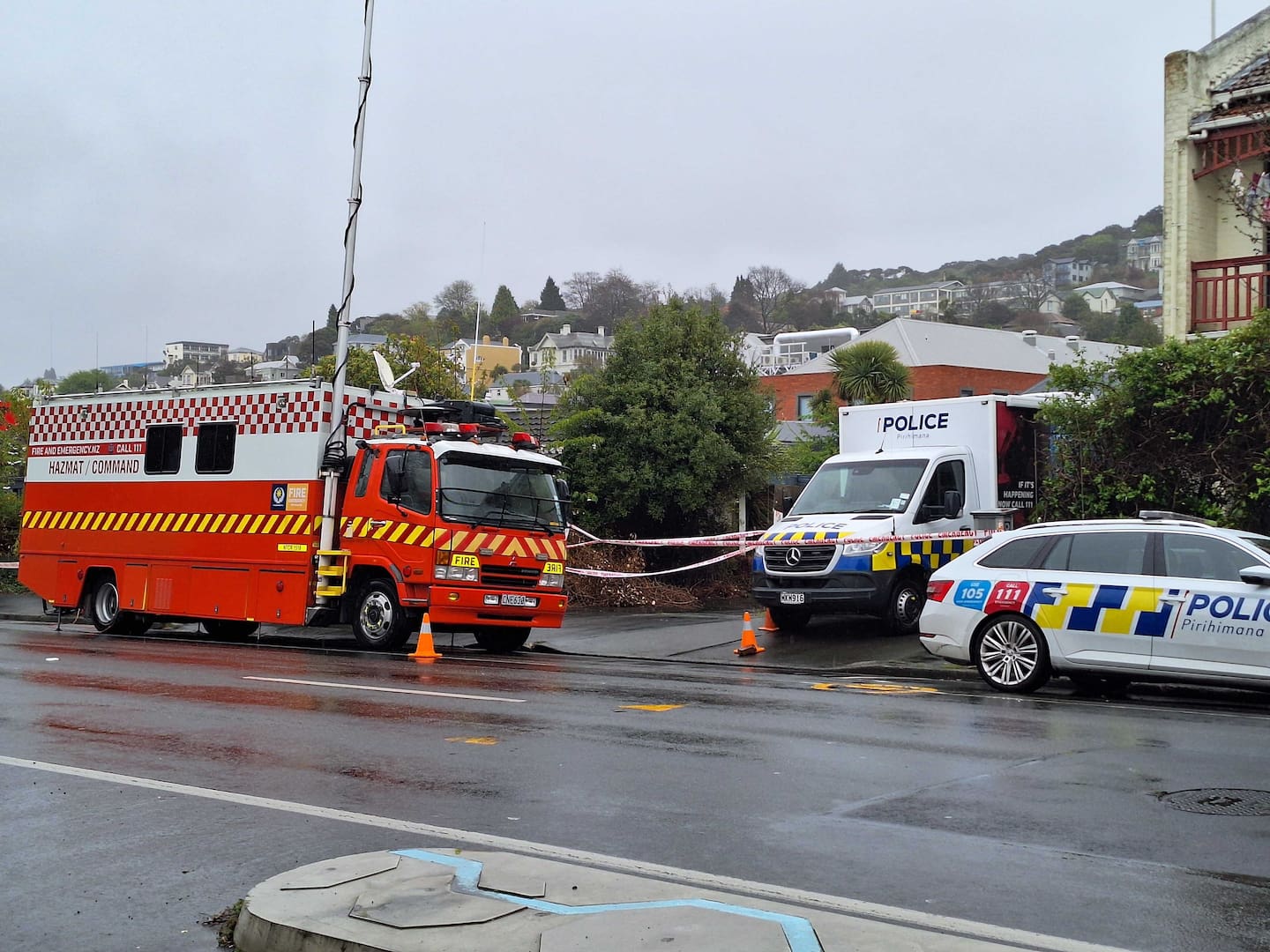 A police guard remains in place outside the scene today. Photo / Ben Tomsett