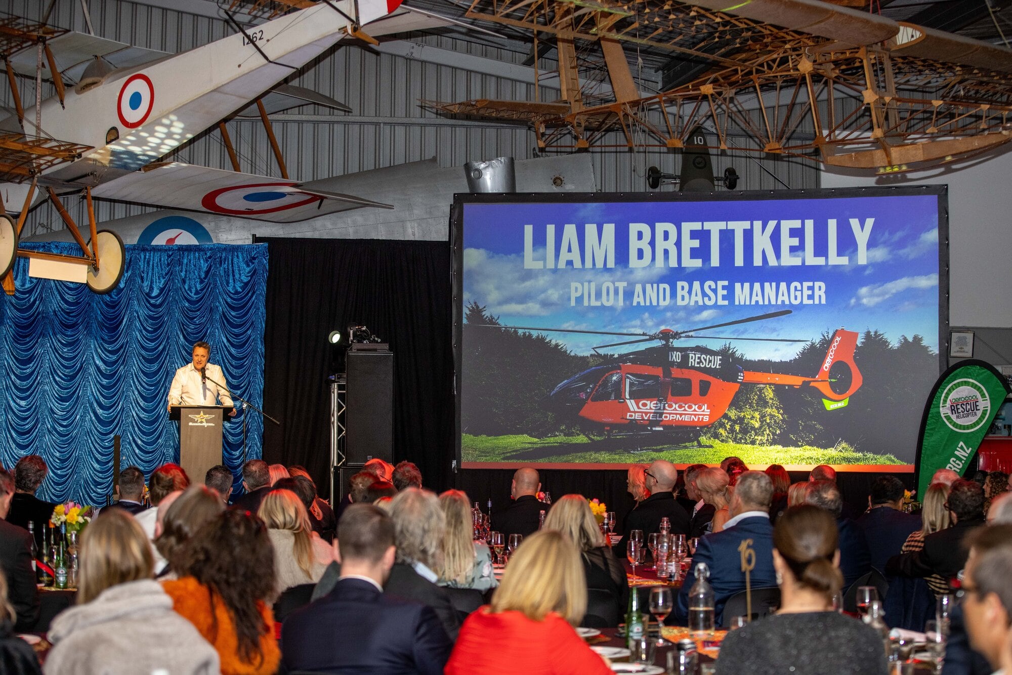  Aerocool base manager and pilot Liam Brettkelly on stage. Photo / Salina Galvan Photography