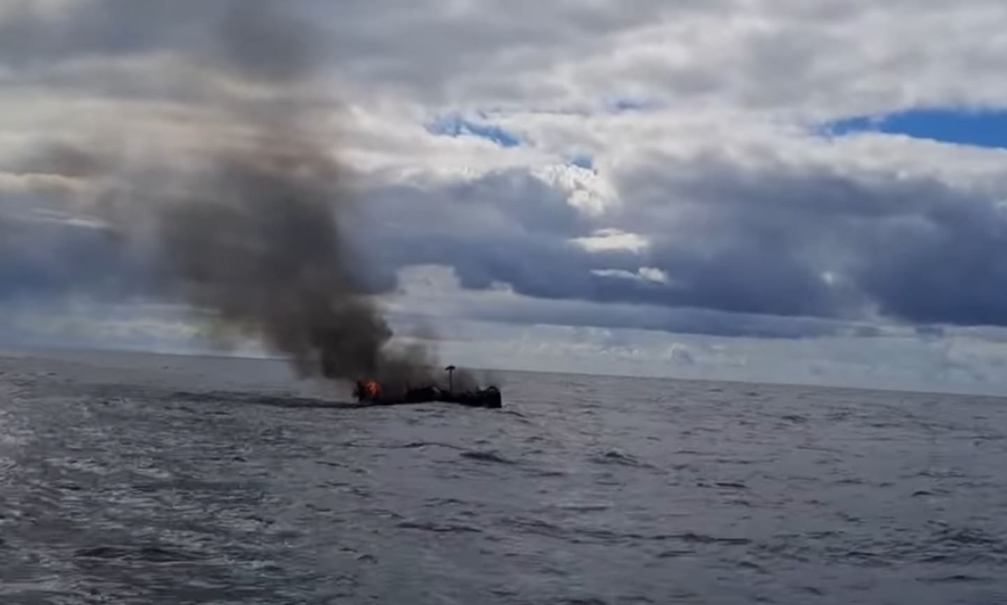 Kyle Sykes and his crewmates Simon Carrington and Alex Robertson spotted this smoke burning on the horizon and approached. Photo / Coastguard Hawke's Bay