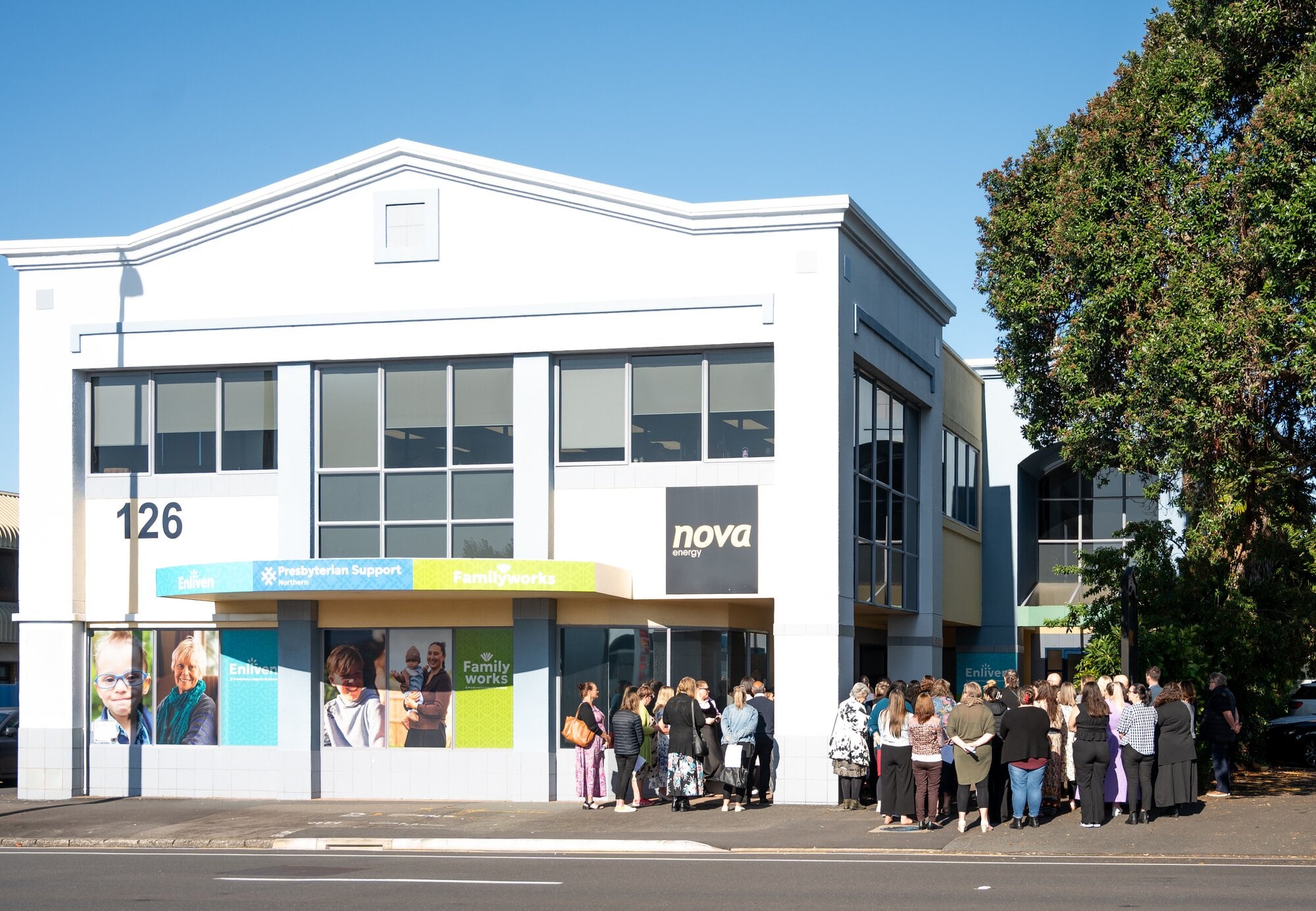  Staff and supporters at the blessing and opening of the new Tauranga office at 126 Eleventh Ave for the Presbyterian Support Northern services Family Works and Enliven on Monday May 12, 2025. Photo/Brydie Thompson.