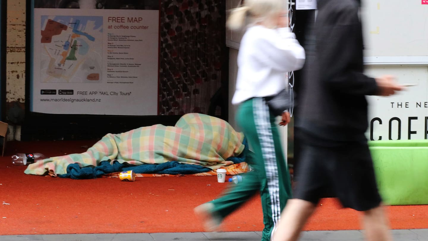 A person sleeping rough in central Auckland.