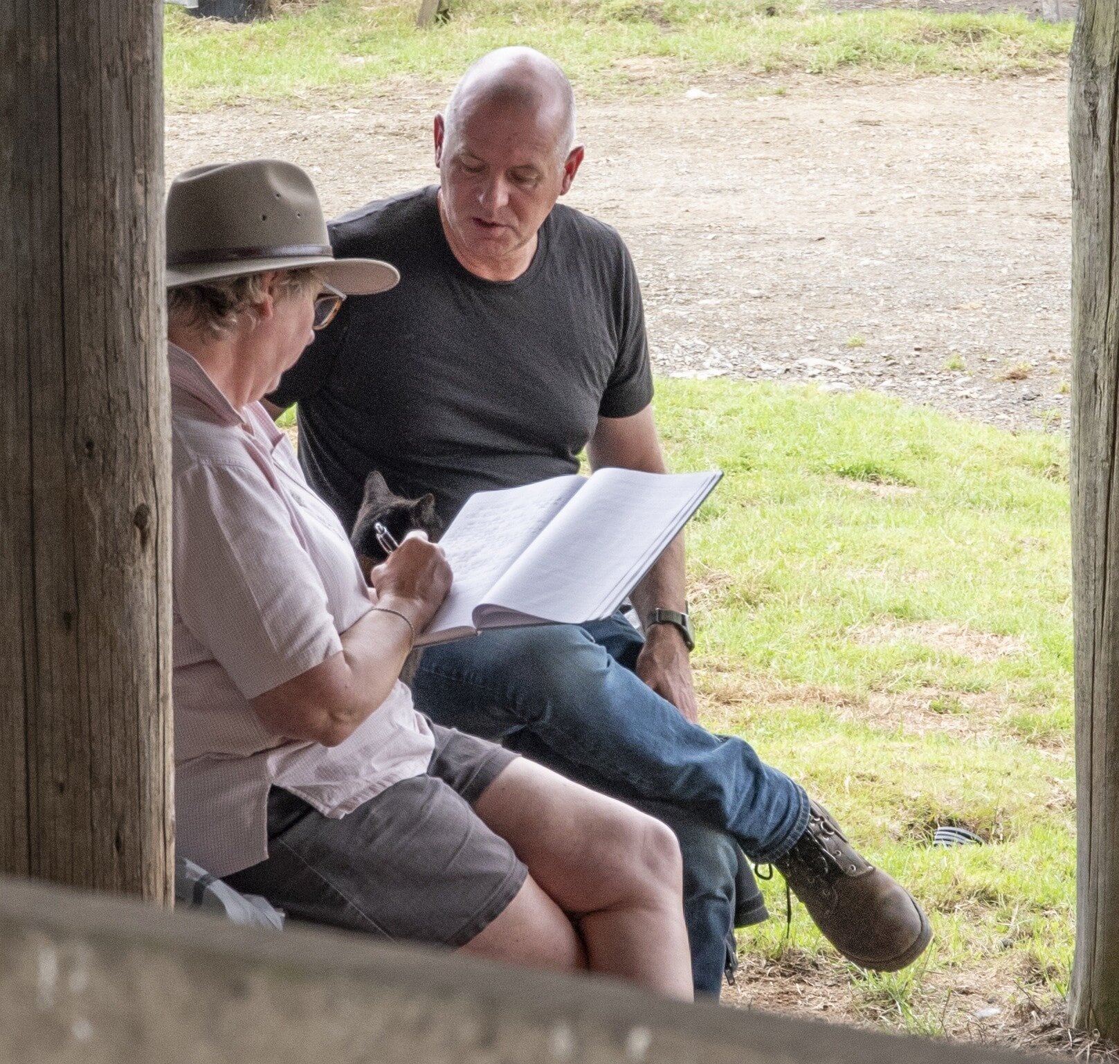  Coast & Country News journalist, Catherine Fry interviewing Country Calendar Producer, Dan Henry on set in 2024. Photo / Ivan Nelson