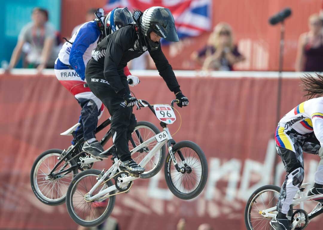 Sarah Walker during the final of the women's BMX at the London Olympics. Photo / Brett Phibbs