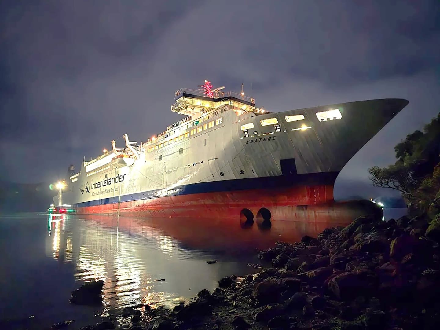 The Interislander ferry Aratere after it ran aground in the Marlborough Sounds.