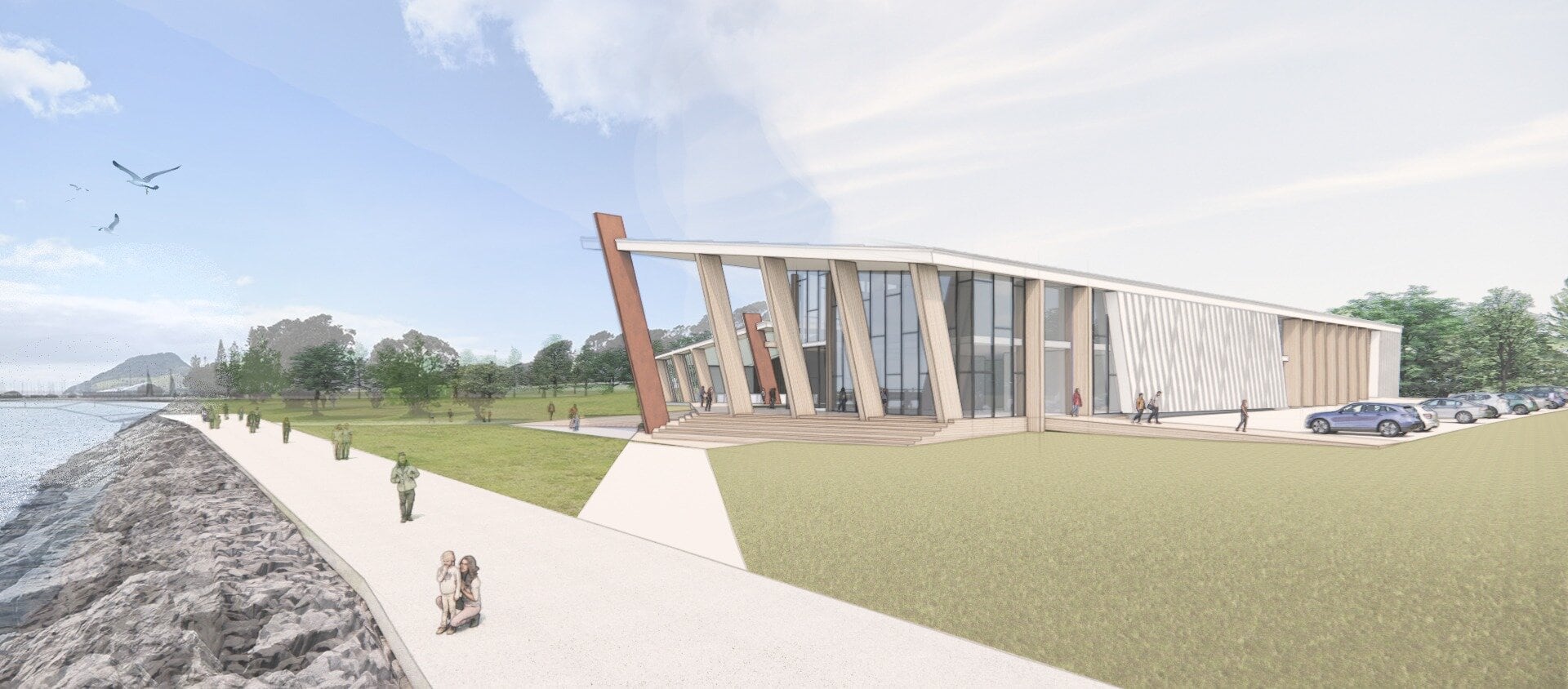 Waka hourua (traditional canoe) concepts were incorporated into the design of the New Zealand Institute for Marine Futures. Image / Supplied