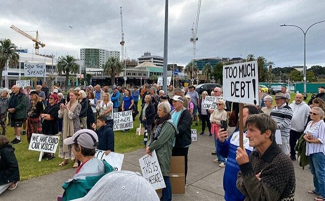 About 250 people attended a rally against proposed rates increases for Tauranga that finished at The Strand. Photo / Supplied