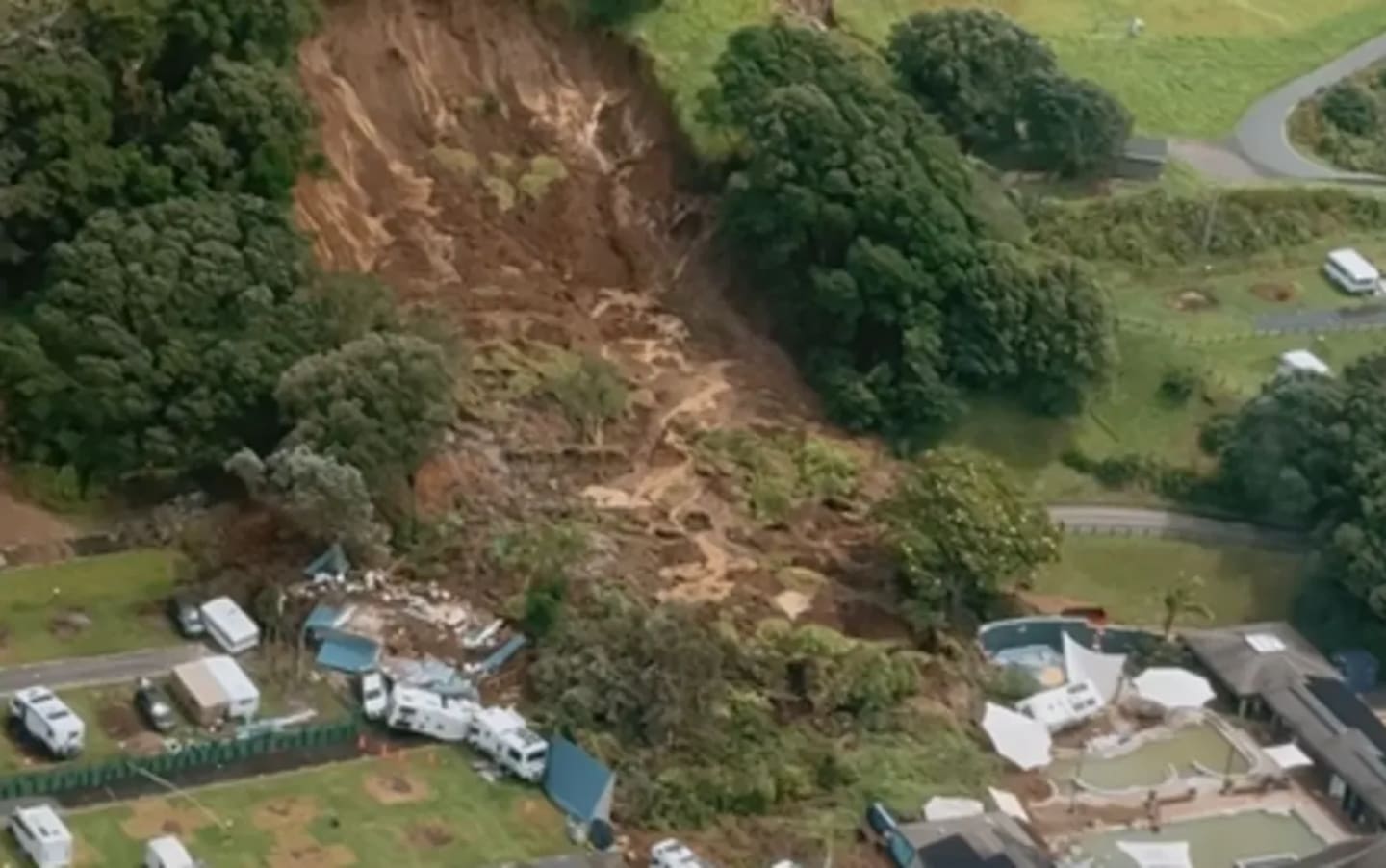 The slip at Mauao, Mount Maunganui as seen from the air. Photo / Screengrab, Amy Till