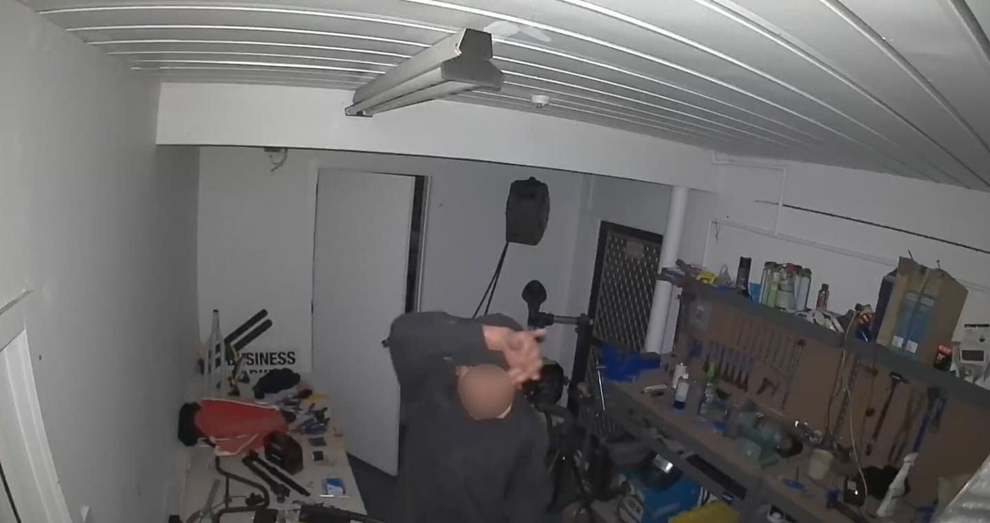 A screenshot from a security camera after a break-in on May 29 at Pedalista, in the Marewa shops.