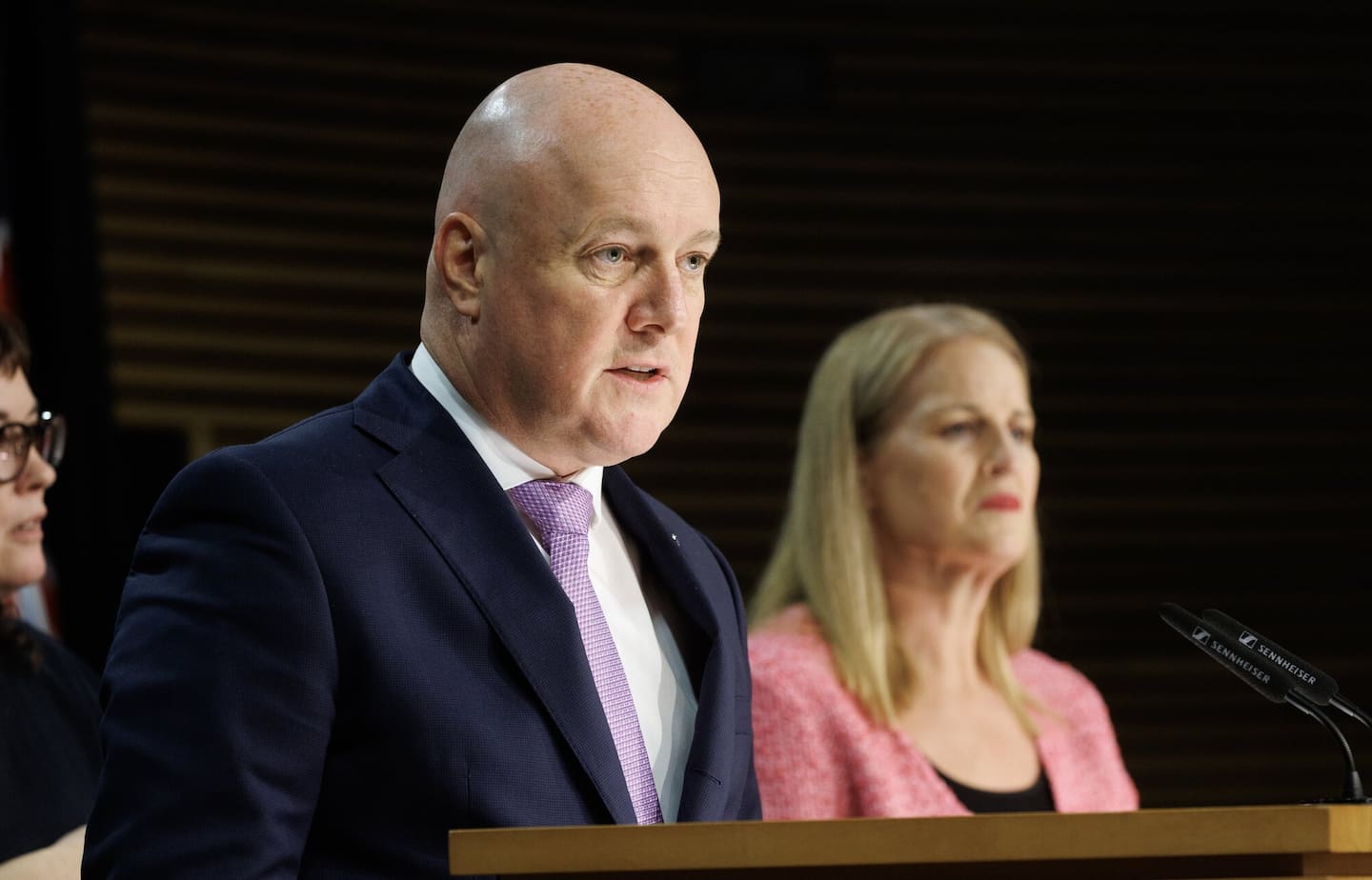 Louise Upston, here pictured with Christopher Luxon, faced questions in Parliament today about the fuel relief. Photo / Mark Mitchell