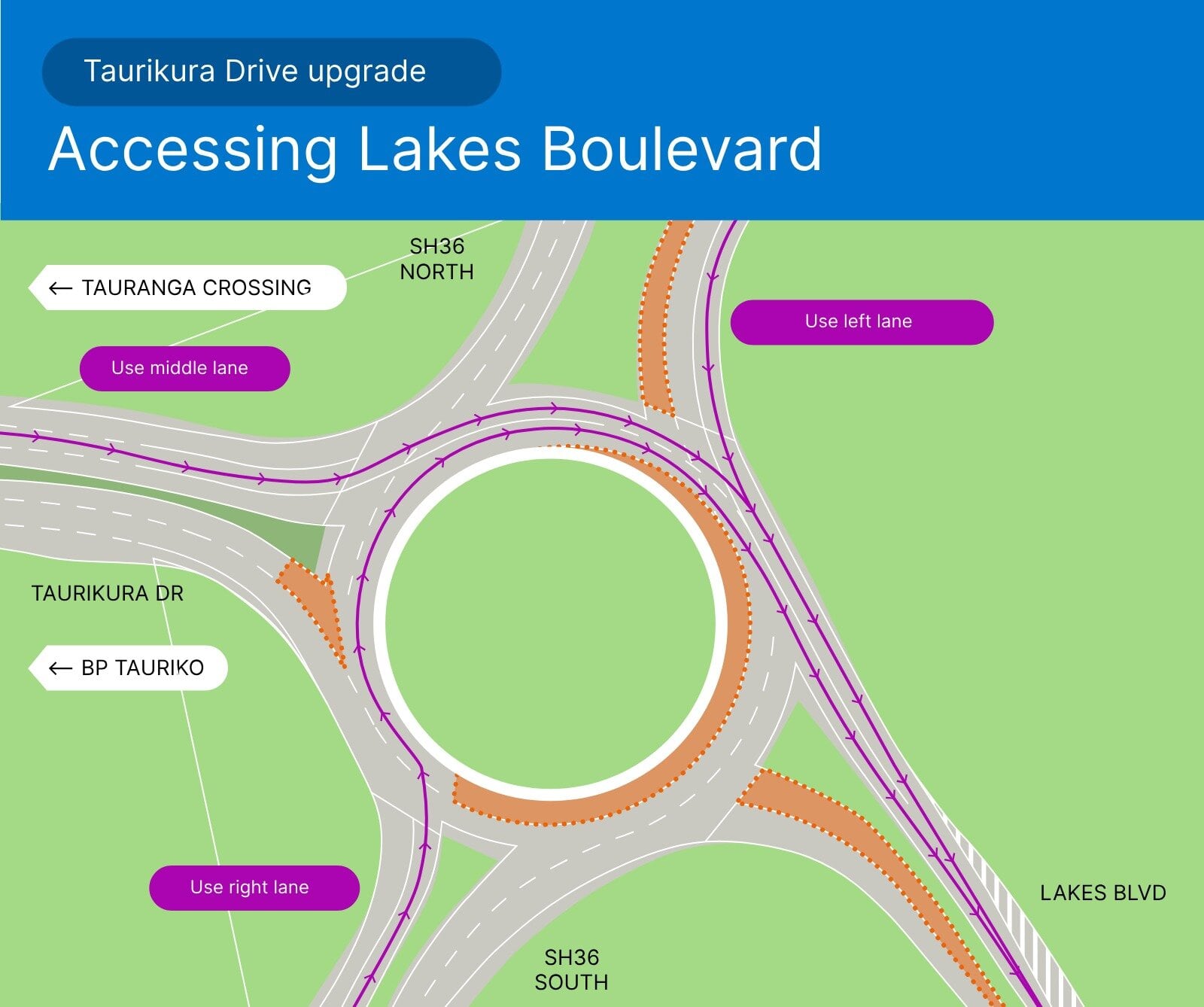 The new layout for accessing Lakes Boulevard. Graphic / TCC