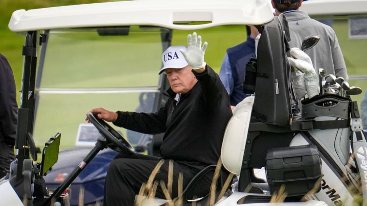 Donald Trump plays golf in Scotland under tight security as protesters rally