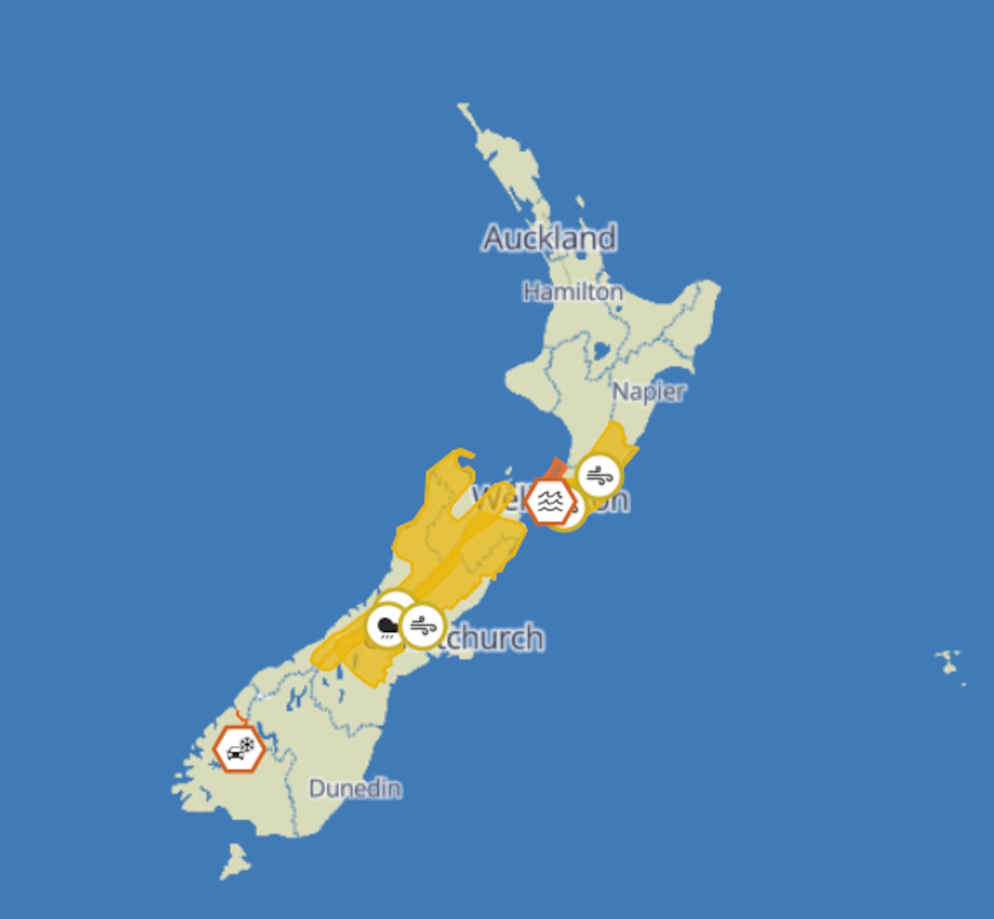 Heavy wind and rain watches are in place across New Zealand for the long weekend. Photo / MetService