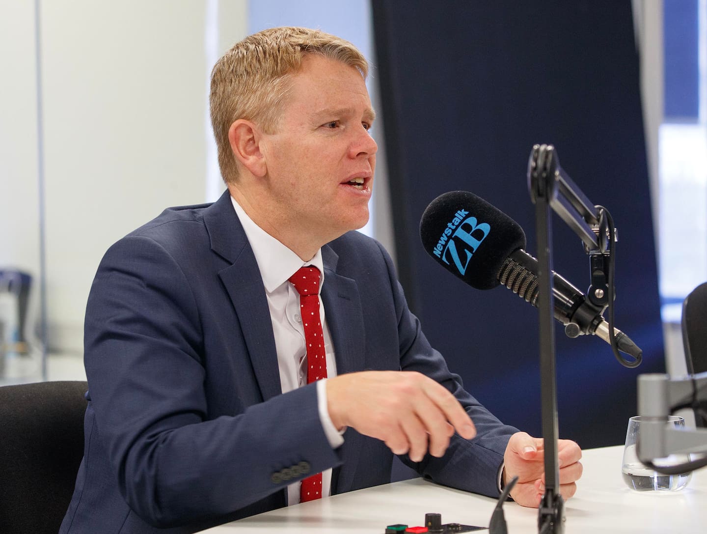 Labour leader Chris Hipkins during his appearance on Wellington Mornings with Nick Mills. Photo / Mark Mitchell