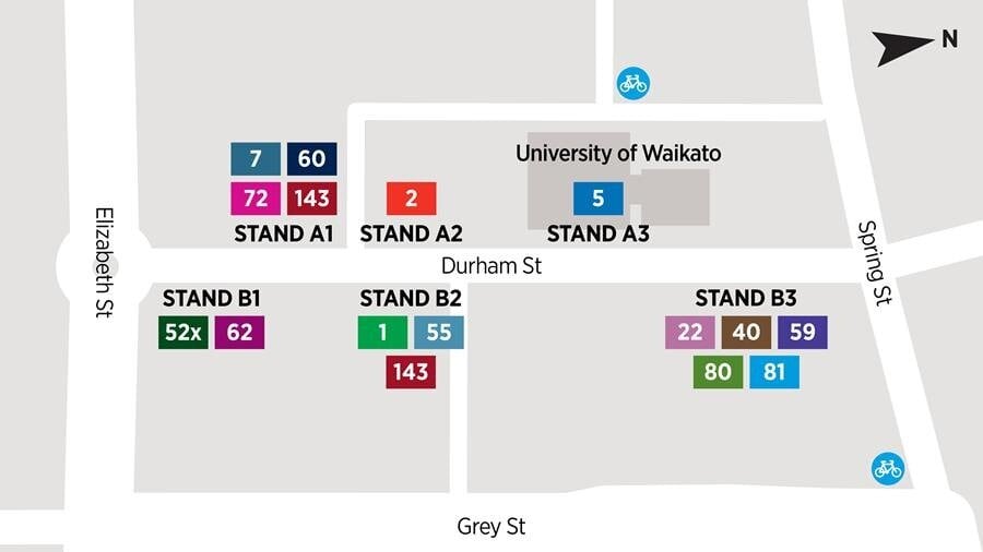 A map showing the new bus stops on Durham St.